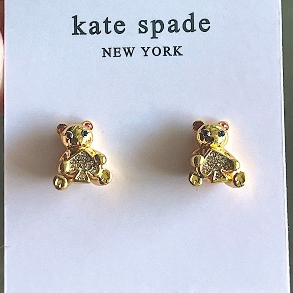 New Kate Spade Oh What Fun Spade Teddy Bear Studs - Picture 13 of 14